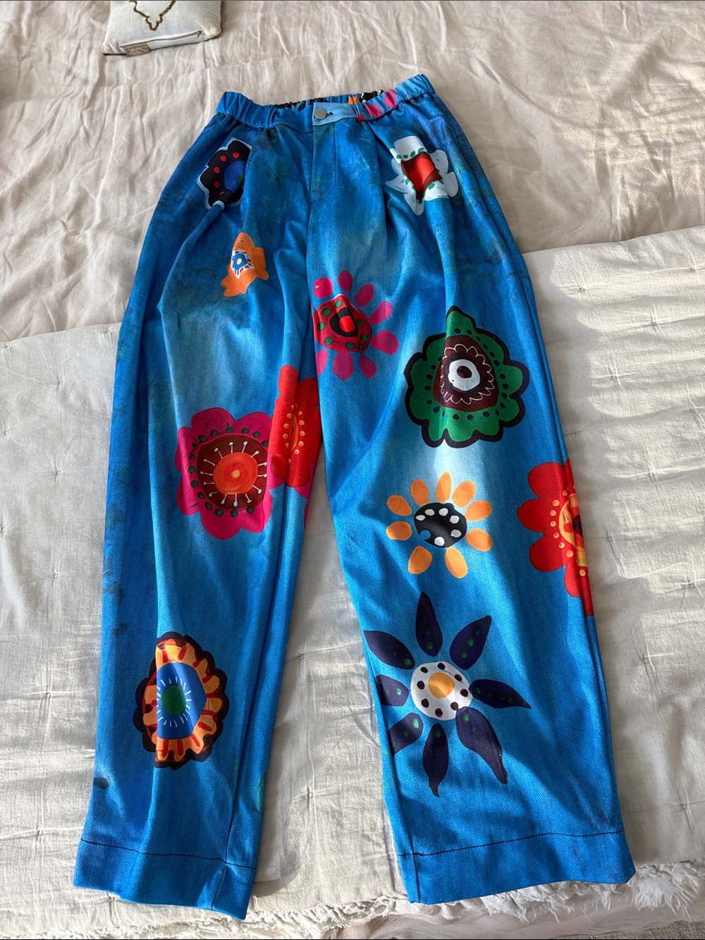 Bright Blue Floral Print Pants super light